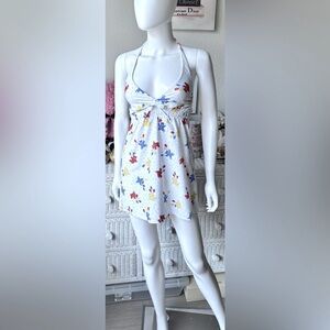 Vanessa Mooney teddy bear colorful print swimsuit cover up in white Size XS NWT